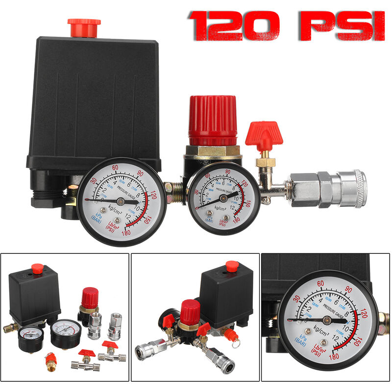 

Manómetros del regulador del colector de la válvula de control del interruptor de presión del compresor de aire de 90 ~ 120 PSI PSI con conector