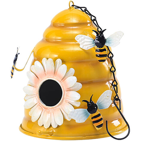 ManoMH Iron Vintage Rustic Farmhouse Kolibrihaus - Bohemian Garden Decor Yellow 14.4x16.4cm with 4cm input hole - 290g.