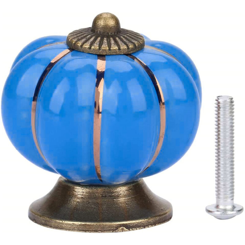 Image of Petites Ecrevisses - Pomelli per Mobili Vintage Manopola per Armadietto in Ceramica Maniglia per Armadio Forma Zucca con Viti - Blu