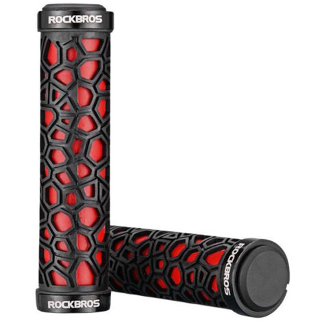 Manopole per bicicletta, impugnature in gomma, diametro 22 mm, nere e rosse