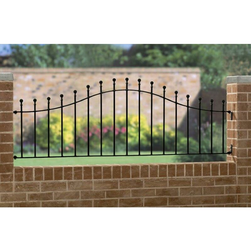 Cannock Gates - Manor Arched Railing Panel - Solid Steel - Fits Gap of 1830 mm x 625 mm High - Electro Galvanised/Black Powder Coated