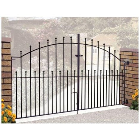 CANNOCK GATES Manor Ball Top Arched Double Driveway Gate - Solid Steel - Fits Gap of 2134 mm x 1220 mm High - Electro Galv./Black Powder Coated