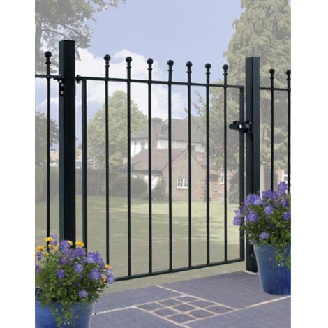 CANNOCK GATES Manor Low Flat Top Single Gate - Solid Steel - Fits Gap of 762 mm x 915 mm High - Electro Galvanised/Black Powder Coated