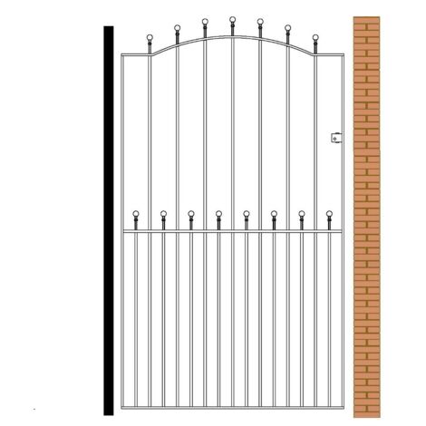 Manor Tall Bow Top Single Gate - Solid Steel - Fits Gap of 1220 mm x 1955 mm High - Electro Galvanised/Black Powder Coated
