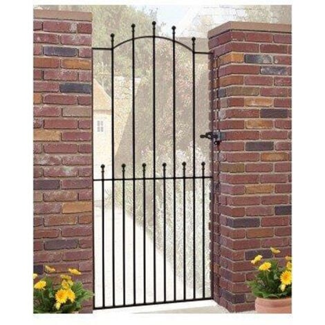 CANNOCK GATES Manor Tall Bow Top Single Gate - Solid Steel - Fits Gap of 762 mm x 1910 mm High - Electro Galvanised/Black Powder Coated