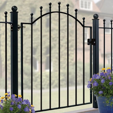 CANNOCK GATES Manor-Weston Low Ball Top Single Gate - Solid Steel - Fits Gap of 880 mm x 1041 mm High - Electro Galvanised/Black Powder Coated