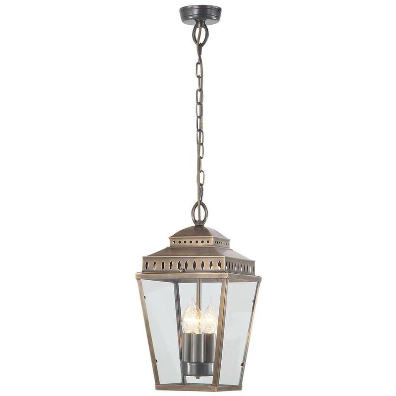 Elstead Lighting - Elstead Mansion House - 3 Light Outdoor Ceiling Chain Lantern Brass IP44, E14