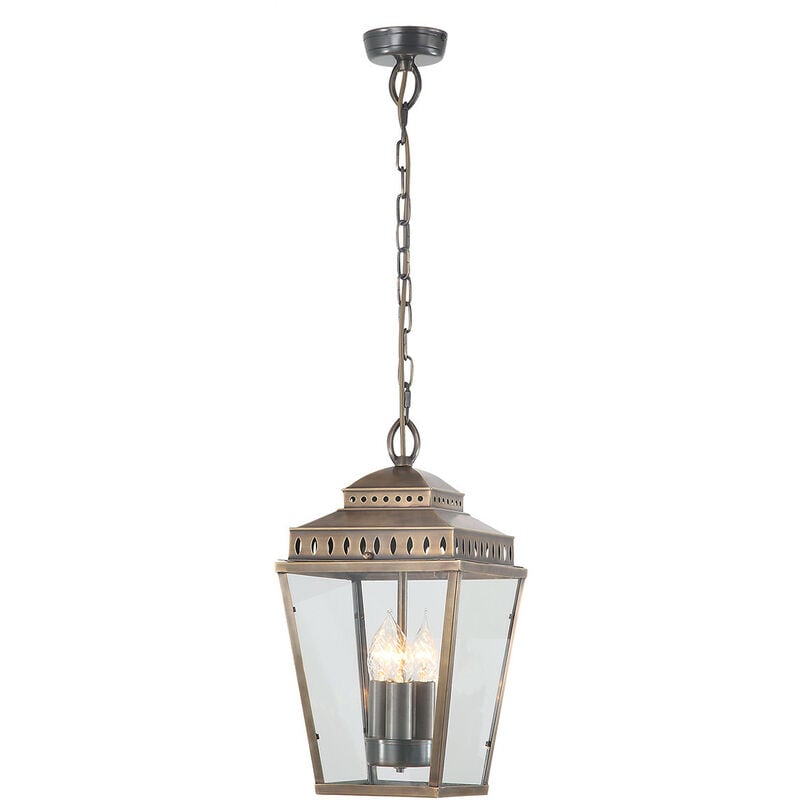 Mansion House - 3 Light Outdoor Ceiling Chain Lantern Brass IP44, E14 - Elstead