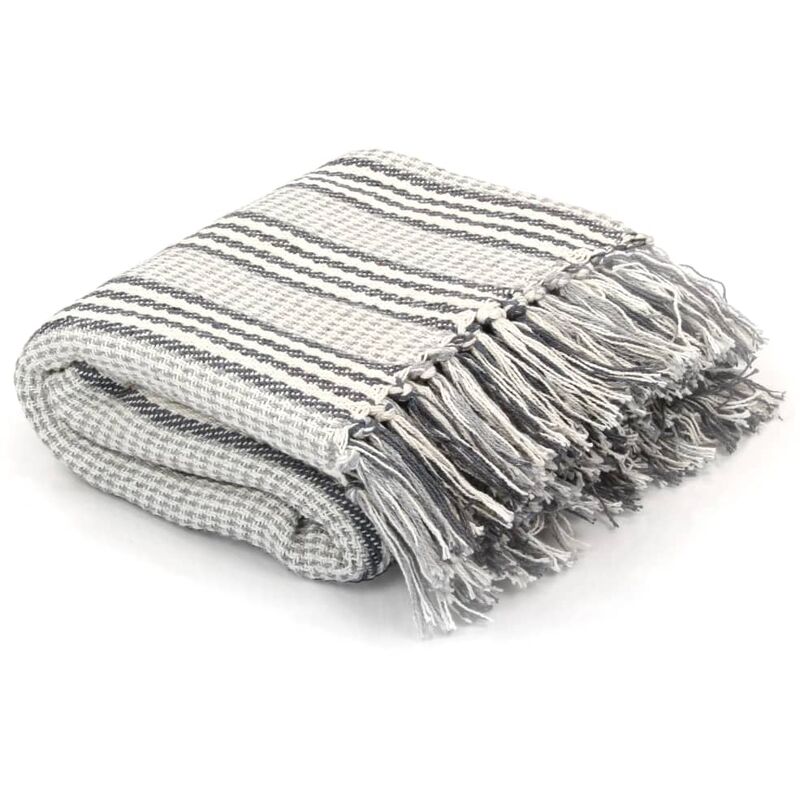 

Manta a rayas 125x150 cm algodón gris y blanco - Gris