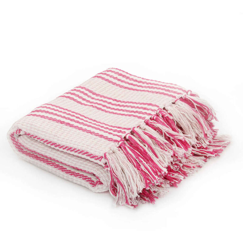 

Manta a rayas 220x250 cm algodón rosa y blanco - Rosa