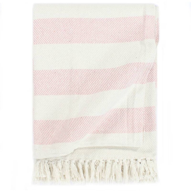 

Manta a rayas de algodón rosa envejecido 160x210 cm - Rosa
