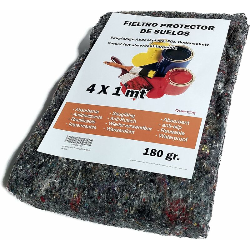 

Manta absorbente 4 x 1 mt. Fieltro protección suelo absorbente. Alfombra para pintar. Lona para pintar antideslizante e impermeable 180 gr/m2