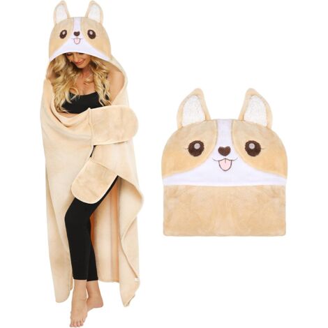 Manta Corgi con mangas y capucha para dueños de perros, manta suave y esponjosa, con capucha, portátil, regalo divertido para mujeres y niños en Navidad, 110 x 170 cm