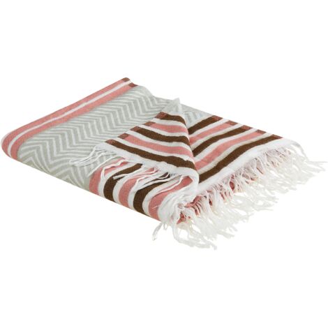 Manta de acrílico beige rosa marrón 130 x 170 cm colcha geométrico flecos Magar