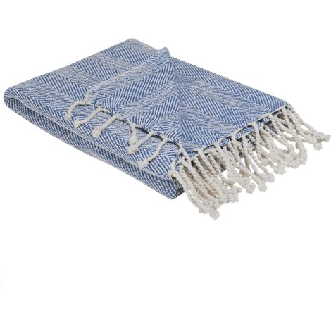Manta de algodón azul 130 x 160 cm para cama estilo boho costero Tilmi