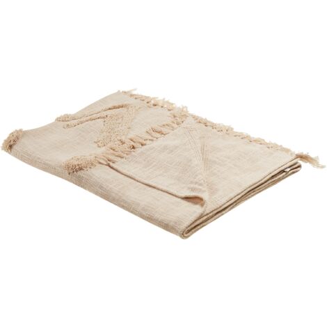 Manta de algodón beige 130 x 180 cm patrón geométrico accesorio Fatehpur