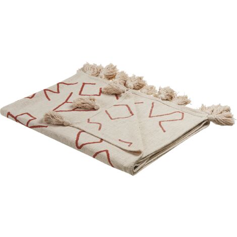 Manta de algodón beige rojo 130 x 180 cm hecho a mano patrón floral Bhiwani