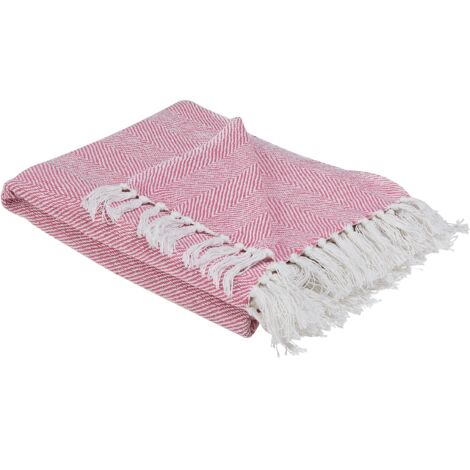 Manta de algodón rosa 130 x 160 cm para cama estilo boho costero Tangier