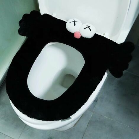 Manta de baño encantadora, corazón de niña, almohadilla de asiento de inodoro antideslizante Universal, manta de baño para el hogar, invierno cálido Barrio Sésamo negro