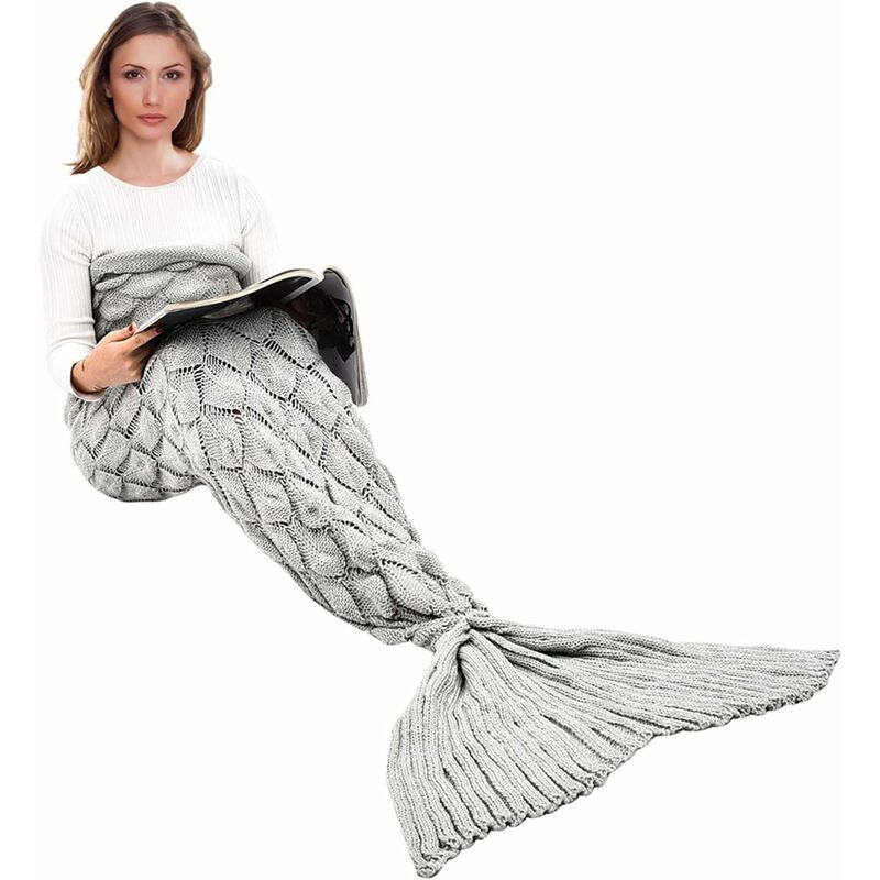 

Manta de cola de sirena, sofá cama cálido All Seasons, edredón, sala de estar, saco de dormir para niños y adultos, escama de pez, 190 x 90 cm - gris