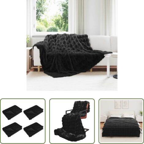 Manta de conejo sintético -  Manta de de conejo sintético antideslizante Olite 4 pcs Negro