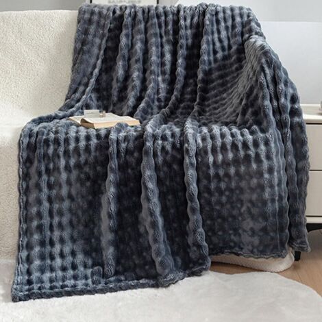 Manta de franela de microfibra para adultos y niños, manta de cama/sofá de terciopelo burbuja ultrasuave y cálida (130x155cm, gris)