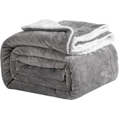 Manta de lana gris - Manta Sherpa - para sofá - cálida - invierno (gris, 130x160cm)