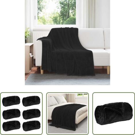 Manta de lana -  Mantitas de Sofá 6 pcs Negro 150 x 200 cm Lana