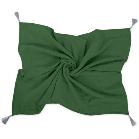 Manta de muselina para bebé con borlas - Verde bosque