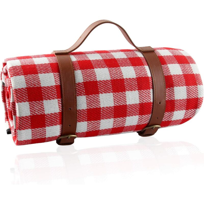 

Manta de picnic, 200 x 200 cm, impermeable, portátil, manta de picnic, esterilla de playa plegable con asa, para jardín, camping y playa (rojo y