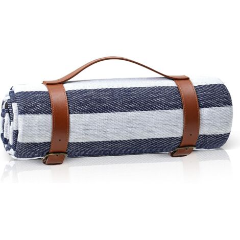 Manta de picnic a rayas con asas, impermeable y resistente a la arena, ideal para picnics, acampadas y otras actividades.