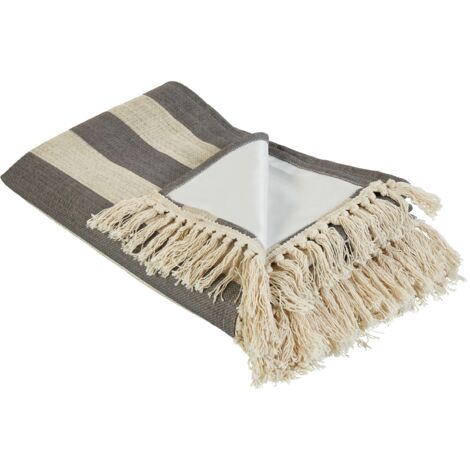 Manta de Pícnic Exterior Tela con Correa Tejido Patrón Rayas 200 x 200 cm Beige Gris Mouza