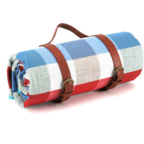 Manta de picnic extragrande de 80" x 80", impermeable y plegable, de tres capas de suave forro polar, ideal para 6-8 adultos en camping, viajes, parques, jardines y patios (roja y azul).
