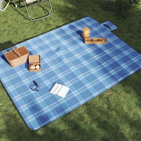 Manta de picnic plegable de cuadros terciopelo azul 200x150 cm