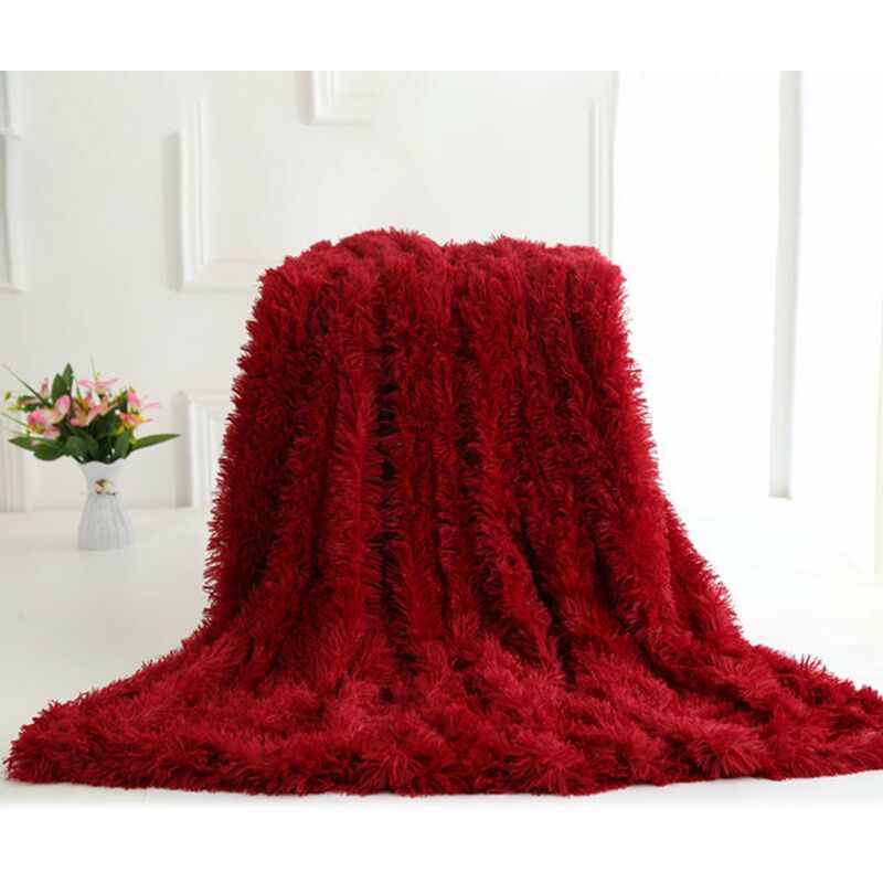 

Manta de tiro de pelo largo super suave, manta, manta decorativa mullida de felpa, piel sintetica lanuda, calido y acogedor,para sillon cama,Rojo