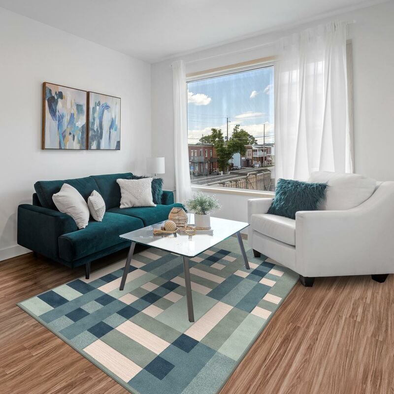 

manta moderno diseño de 120x170 cm rectangular RETRO REC 1 Habitación Azul viscosa - Bleu