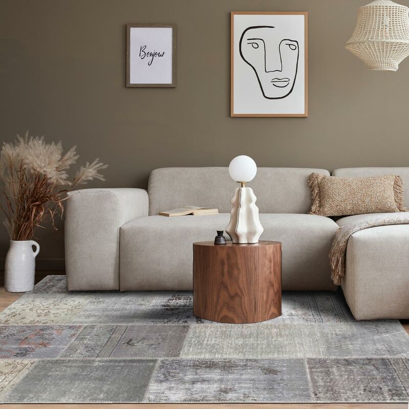 

manta moderno diseño de 80x150 cm rectangular PATCHWORK CLASE 1A2T Beige habitación anudadas a mano - Gris