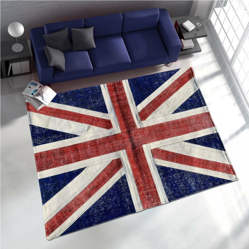 

Unamourdetapis - manta moderno diseño de 80x150 cm UNION JACK rectangular PATCHWORK 1A2T mano azul anudado de habitaciones - Bleu