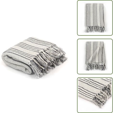 Manta para silla - vidaXL Manta a rayas de algodón gris y blanco 220x250 cm - Manta para cama