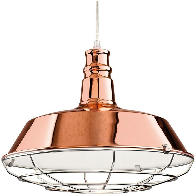 Manta - 1 Light Dome Ceiling Pendant Copper, Chrome Grill, E27 - Firstlight