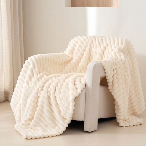 DPZO Manta polar acogedora con estampado jacquard 3D, manta para sofá, delicada, suave y cálida para todas las estaciones, 100 x 150 cm (blanco roto)