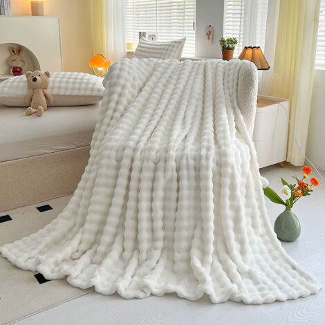 Manta suave y acogedora, ideal para sofá o cama, 150 x 200 cm, suave y cálida para sofá y cama, dormitorio, color blanco.