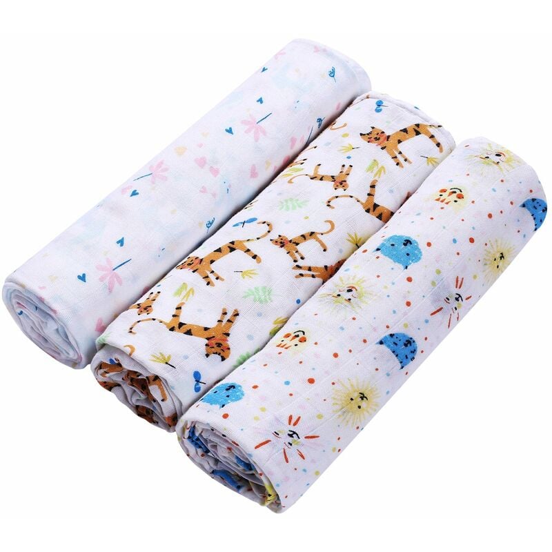

Manta Swaddle para bebe de 3 piezas Manta Swaddle de muselina de bambu para ninas y ninos 47 x 47 pulgadas Envoltura grande transpirable,Blanco, tipo