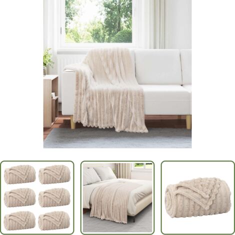 Mantas de lana -  Mantitas de Sofá 6 pcs Beige 150 x 130 cm Lana