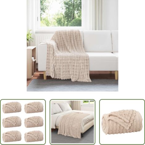 Mantas de lana -  Mantitas de Sofá 6 pcs Beige 150 x 130 cm Lana
