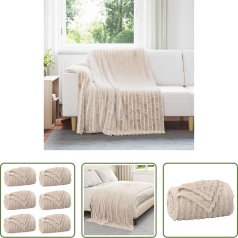 Mantas de lana -  Mantitas de Sofá 6 pcs Beige 200 x 150 cm Lana