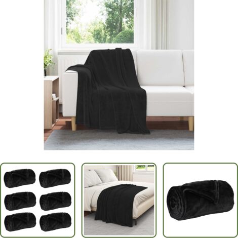 Mantas de lana -  Mantitas de Sofá 6 pcs Negro 130 x 150 cm Lana