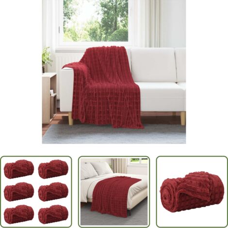 Mantas de lana -  Mantitas de Sofá 6 pcs Rojo Burdeos 150 x 130 cm Lana