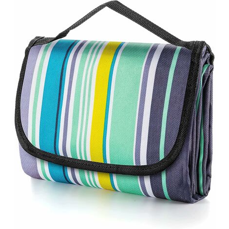 Mantas de picnic 200 x 200 cm Bolsa de picnic, esterilla de playa, manta de picnic, manta de picnic Manta de picnic con asa para camping, día en familia Viajes, barbacoa de plomo mate plegable (raya a