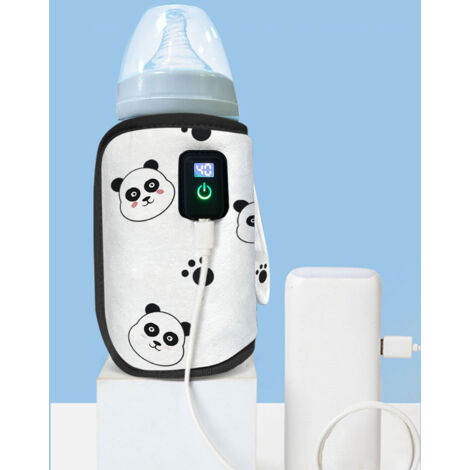 Manteau chauffant USB pour biberon Panda, réglable avec 21 niveaux de température (40-60°C) - Couverture chauffante portable en tissu peluche pour lait, café et boissons, taille 29x14cm, voyage et fam